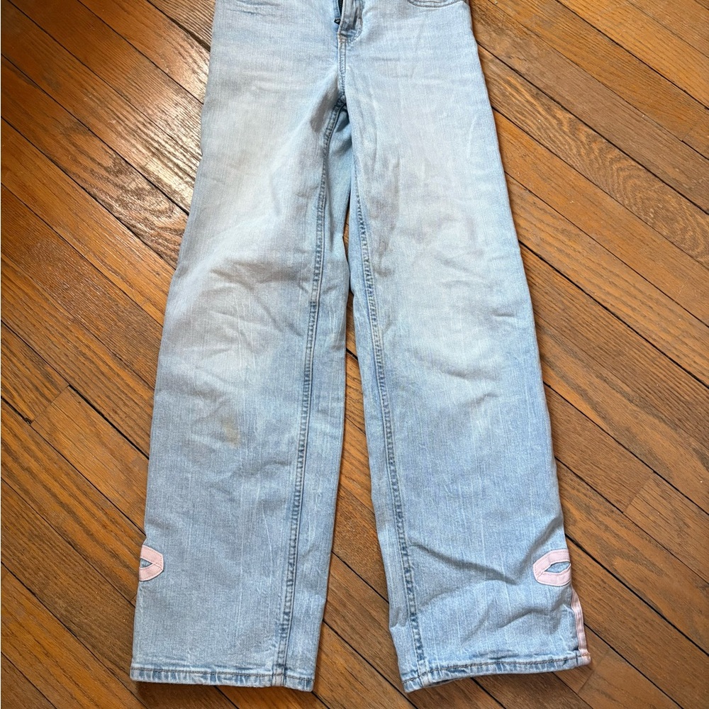 Abercrombie Kids High Rise Wide Leg Light Blue Jeans with Bow Detail
